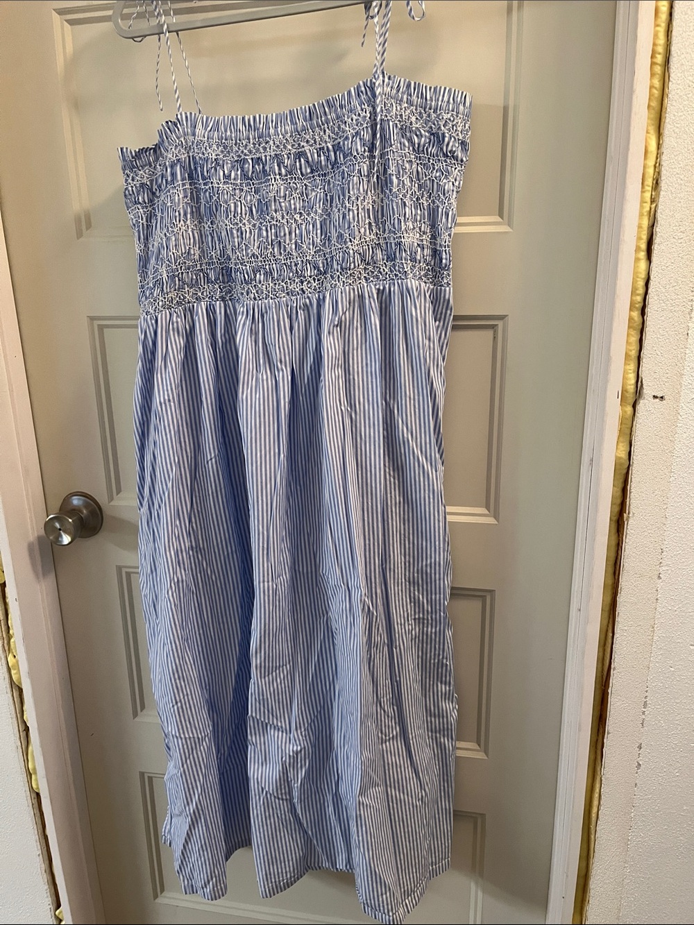 J. Crew Paloma Blue and White Striped Smocked Maxi Dress